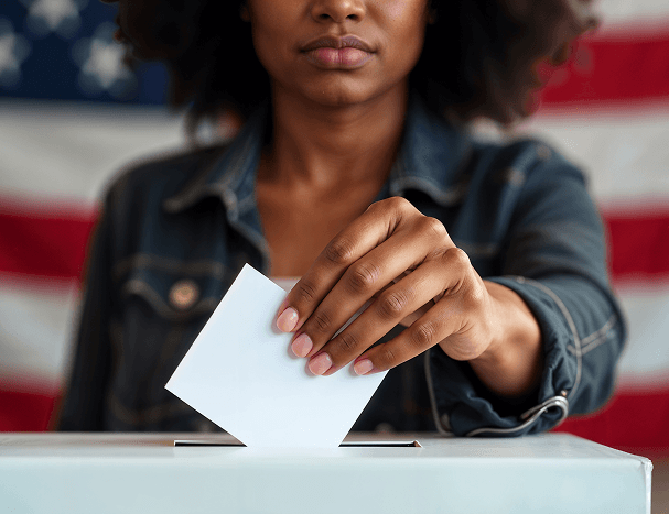 Person placing ballot in a voting box